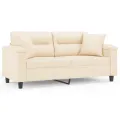 Canapé 2 places avec oreillers beige 140 cm tissu microfibre