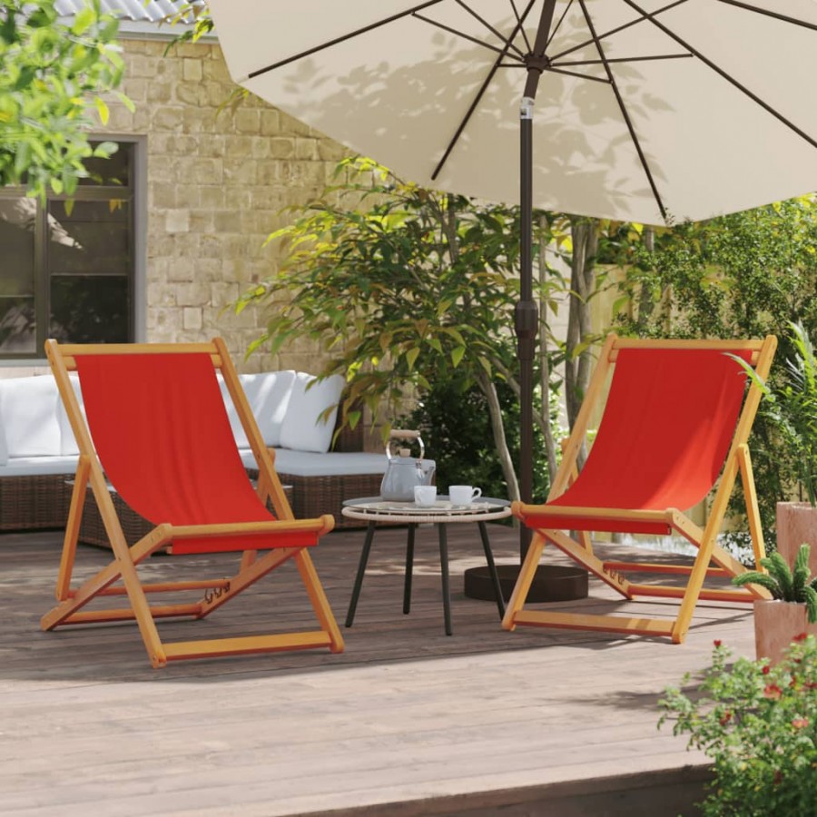 Chaises de plage pliables lot de 2 rouge tissu