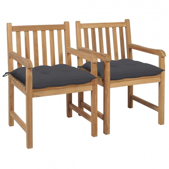 Chaises de jardin 2 pcs avec coussins anthracite Bois de teck