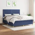 cadre de lit avec matelas Bleu 160x200 cm Tissu