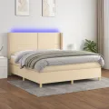 cadre de lit matelas et LED Crème 180x200 cm Tissu