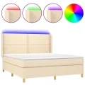 cadre de lit matelas et LED Crème 180x200 cm Tissu