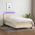 cadre de lit avec matelas LED Crème 90x190 cm Tissu