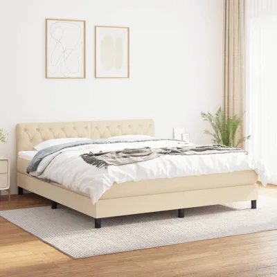 cadre de lit avec matelas Crème 160x200 cm Tissu