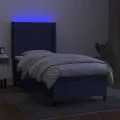 cadre de lit matelas et LED Bleu 90x190 cm Tissu
