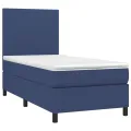 cadre de lit avec matelas Bleu 90x190 cm Tissu