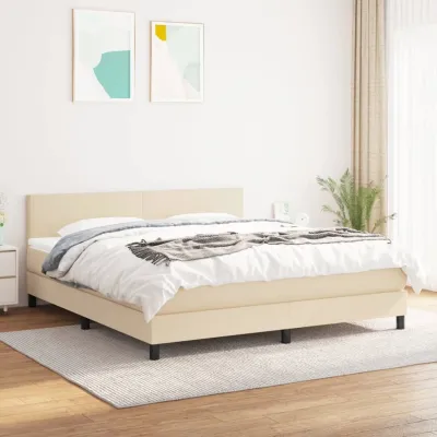 cadre de lit avec matelas Crème 160x200 cm Tissu