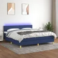 cadre de lit avec matelas LED Bleu 160x200 cm Tissu