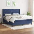 cadre de lit avec matelas Bleu 160x200 cm Tissu