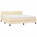 cadre de lit avec matelas LED Crème 180x200 cm Tissu
