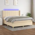 cadre de lit matelas et LED Crème 180x200 cm Tissu