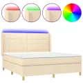 cadre de lit matelas et LED Crème 180x200 cm Tissu