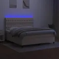 cadre de lit et matelas et LED Crème 180x200cm Tissu