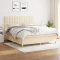 cadre de lit avec matelas Crème 180x200 cm Tissu