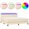 cadre de lit avec matelas LED Crème 160x200 cm Tissu