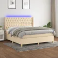 cadre de lit matelas et LED Crème 180x200 cm Tissu