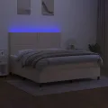 cadre de lit et matelas et LED Crème 180x200cm Tissu