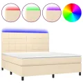 cadre de lit et matelas et LED Crème 180x200cm Tissu
