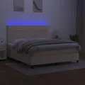 cadre de lit et matelas et LED Crème 180x200cm Tissu