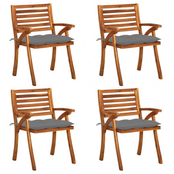 Chaises de jardin avec coussins 4 pcs Bois de teck solide