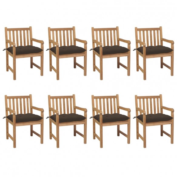 Chaises de jardin 8 pcs avec coussins taupe Bois de teck solide