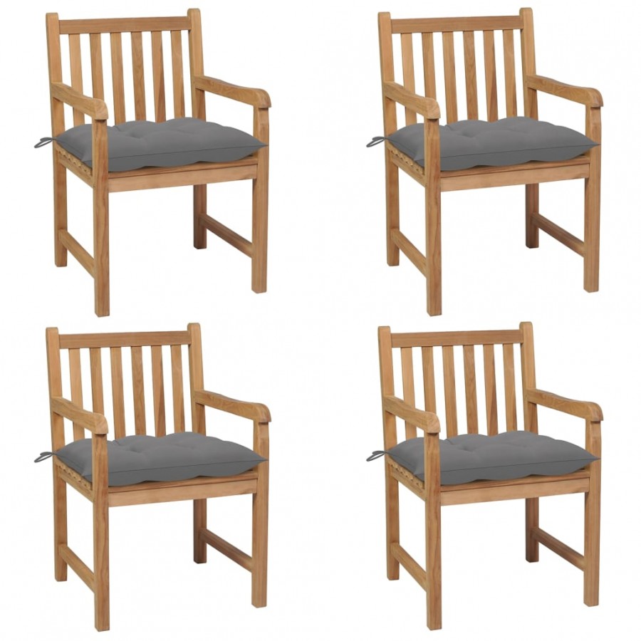 Chaises de jardin 4 pcs avec coussins gris Bois de teck solide