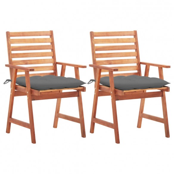 Chaises à dîner d'extérieur 2 pcs avec coussins Acacia massif