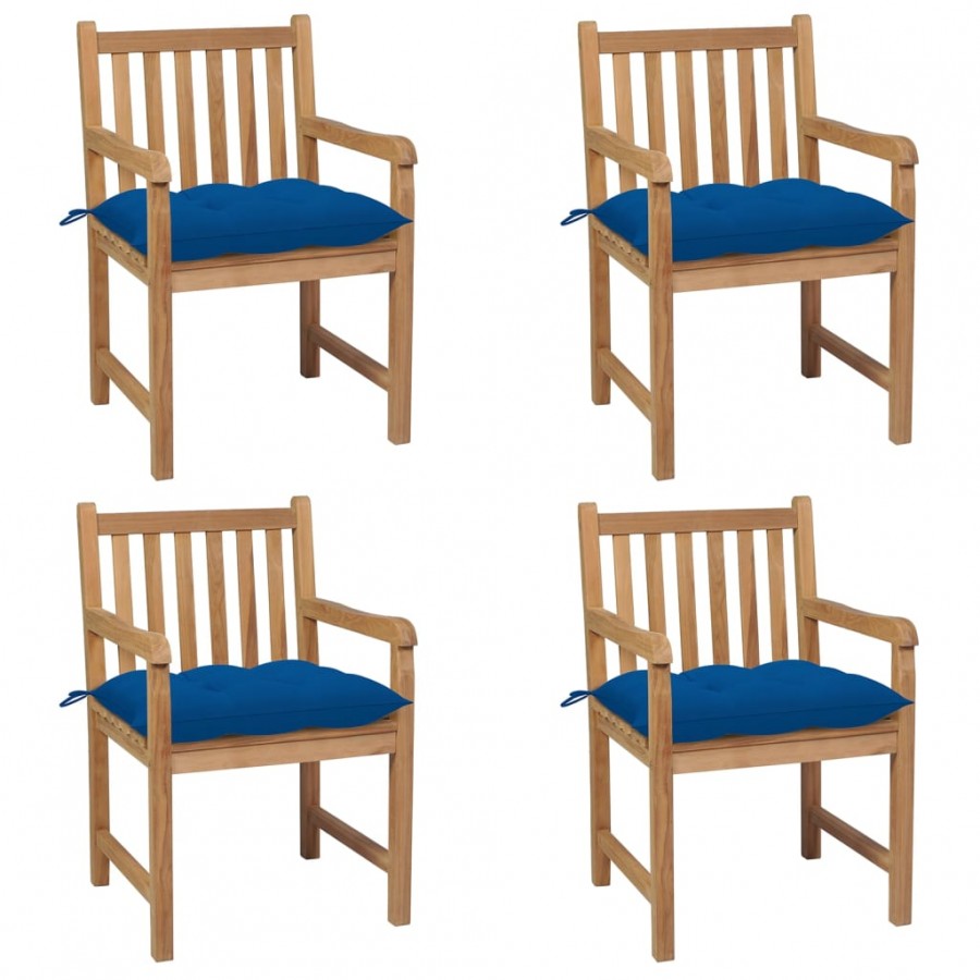 Chaises de jardin 4 pcs avec coussins bleu Bois de teck solide