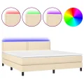 cadre de lit avec matelas LED Crème 180x200 cm Tissu