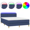 cadre de lit avec matelas LED Bleu 140x200 cm Tissu