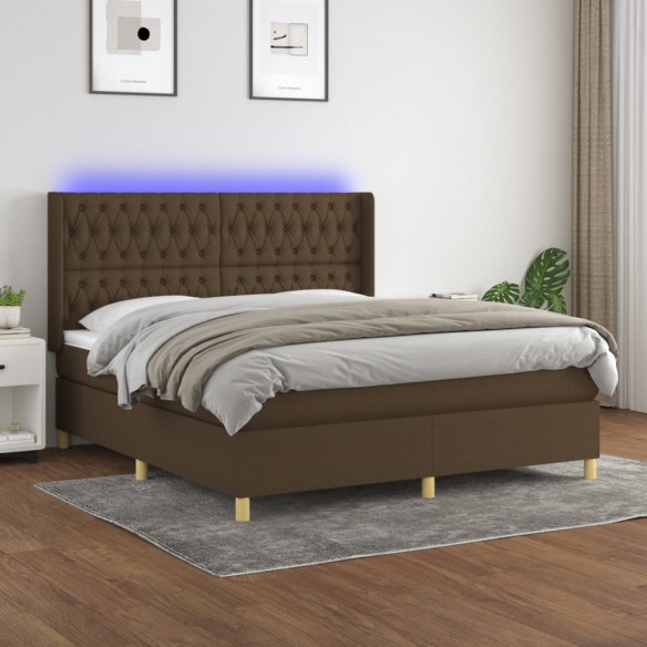 Sommier à lattes de lit matelas et LED Marron foncé 160x200 cm