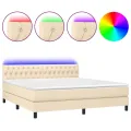 cadre de lit avec matelas LED Crème 180x200 cm Tissu