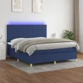 cadre de lit et matelas et LED Bleu 160x200 cm Tissu