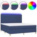 cadre de lit et matelas et LED Bleu 160x200 cm Tissu