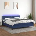 cadre de lit avec matelas LED Bleu 160x200 cm Tissu