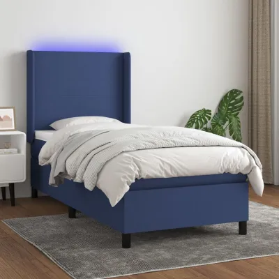 cadre de lit matelas et LED Bleu 90x200 cm Tissu