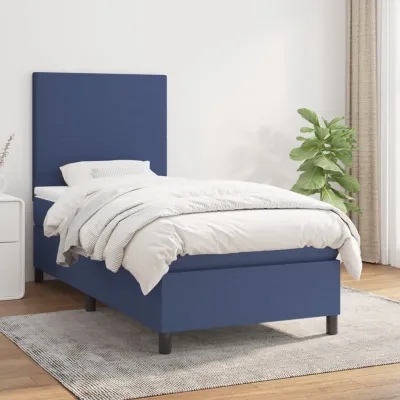 cadre de lit avec matelas Bleu 90x200 cm Tissu