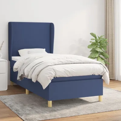 cadre de lit avec matelas Bleu 90x200 cm Tissu