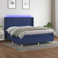 cadre de lit matelas et LED Bleu 180x200 cm Tissu