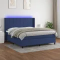 cadre de lit matelas et LED Bleu 180x200 cm Tissu