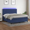 cadre de lit et matelas et LED Bleu 180x200 cm Tissu