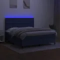 cadre de lit et matelas et LED Bleu 180x200 cm Tissu