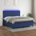 cadre de lit et matelas et LED Bleu 180x200 cm Tissu