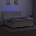 cadre de lit matelas et LED Crème 180x200 cm Tissu