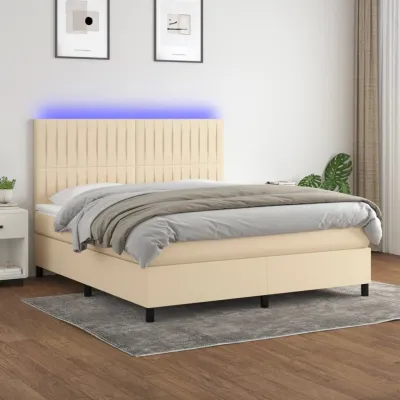 cadre de lit et matelas et LED Crème 180x200cm Tissu