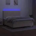 cadre de lit et matelas et LED Crème 180x200cm Tissu