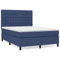 cadre de lit avec matelas Bleu 140x190 cm Tissu