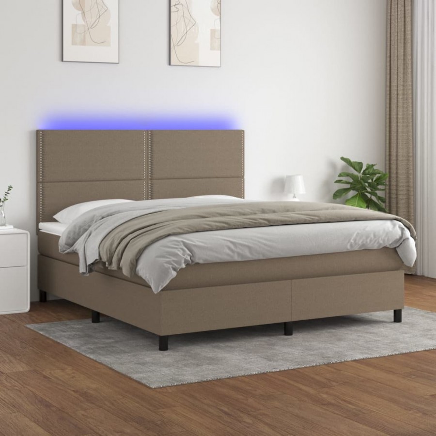 Sommier à lattes de lit et matelas et LED Taupe 180x200cm Tissu