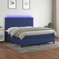 cadre de lit et matelas et LED Bleu 160x200 cm Tissu