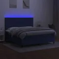 cadre de lit et matelas et LED Bleu 160x200 cm Tissu